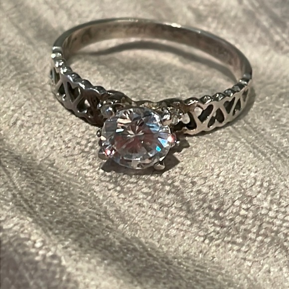 Sterling Silver Heart Engagement Ring 925 Size 10 - Picture 2 of 8